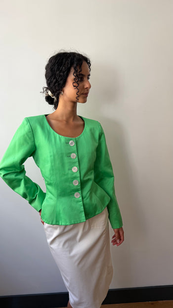 YSL Rive Gauche 1990’s peplum shape jacket in salad green