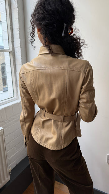 Prada 2002 Safari style butter soft leather belted leather jacket