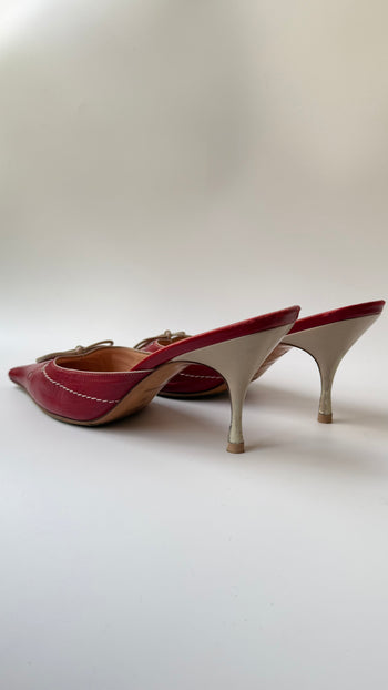 Prada red leather kitten heel mules