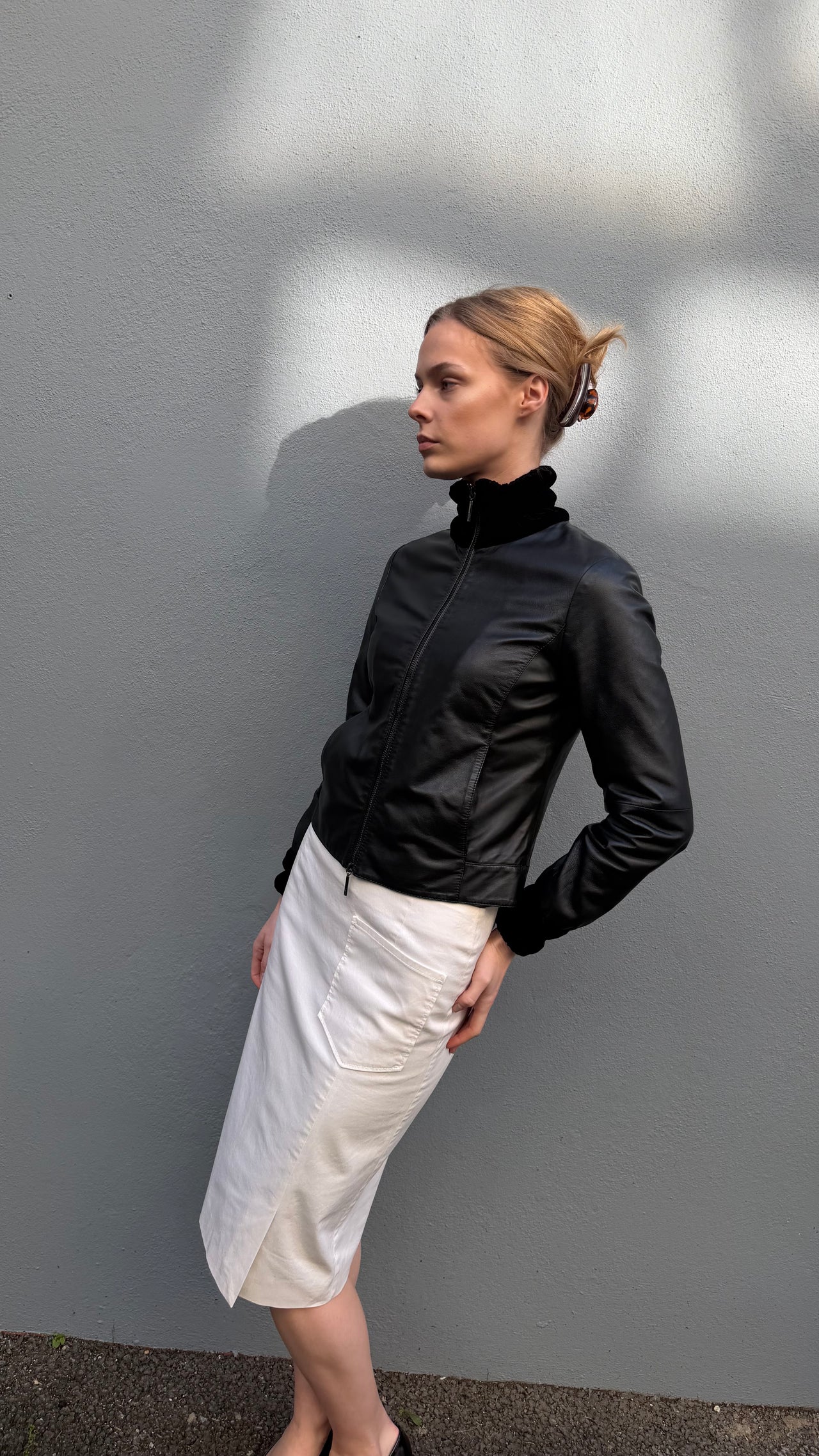 Armani Jeans high-collar zipped leather jacket XS