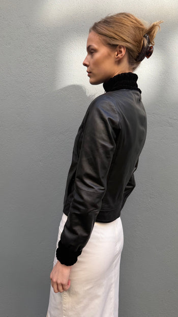 Armani Jeans high-collar zipped leather jacket XS