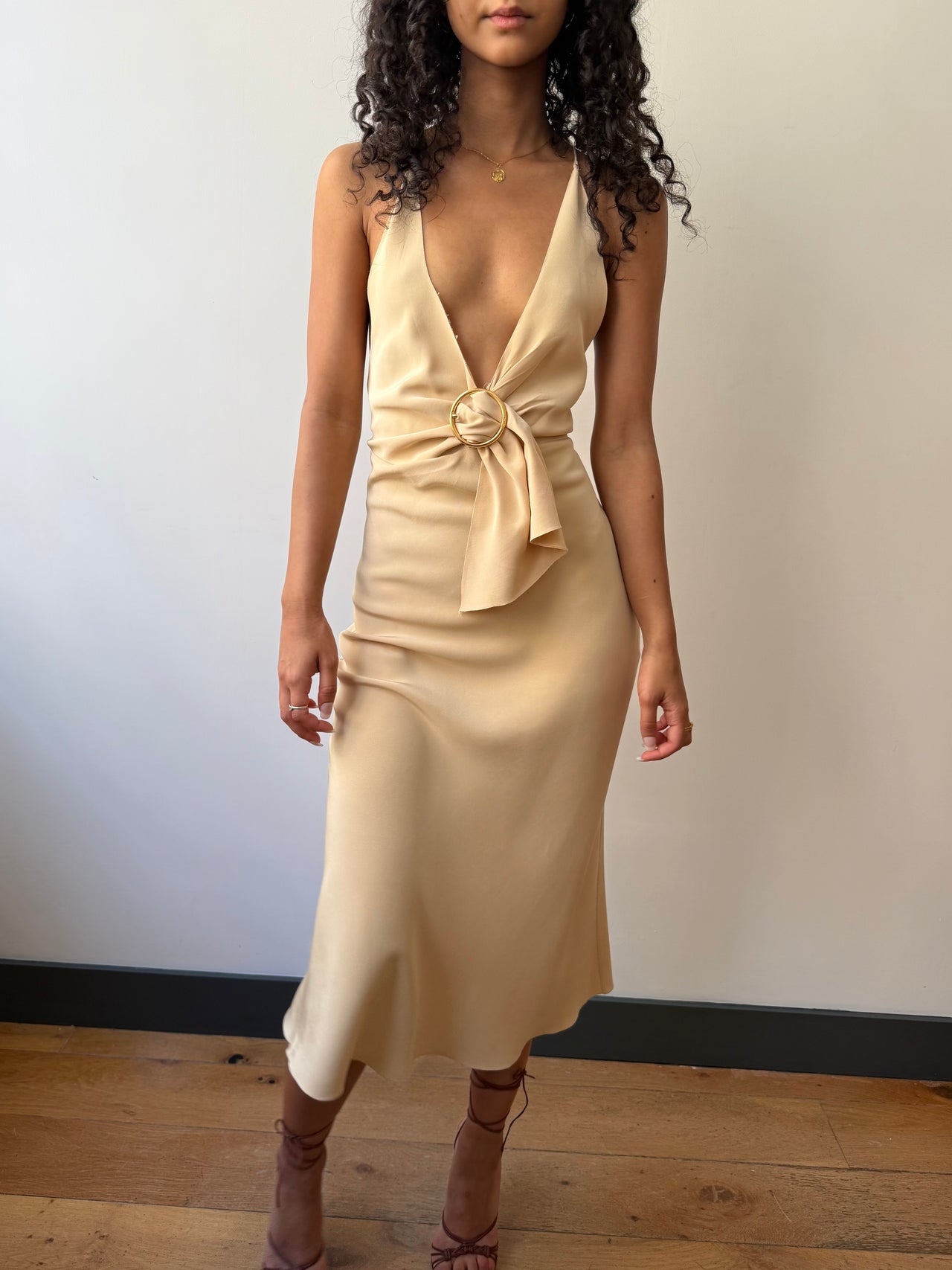 Prada archive minimalist  nude silk strap dress 40 IT