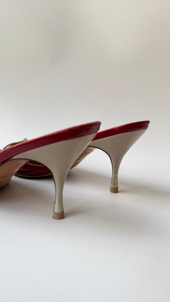 Prada red leather kitten heel mules