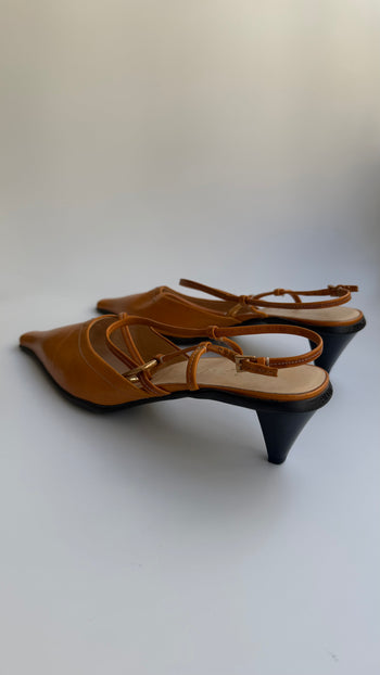 Prada early 00’s orange leather slingback courts