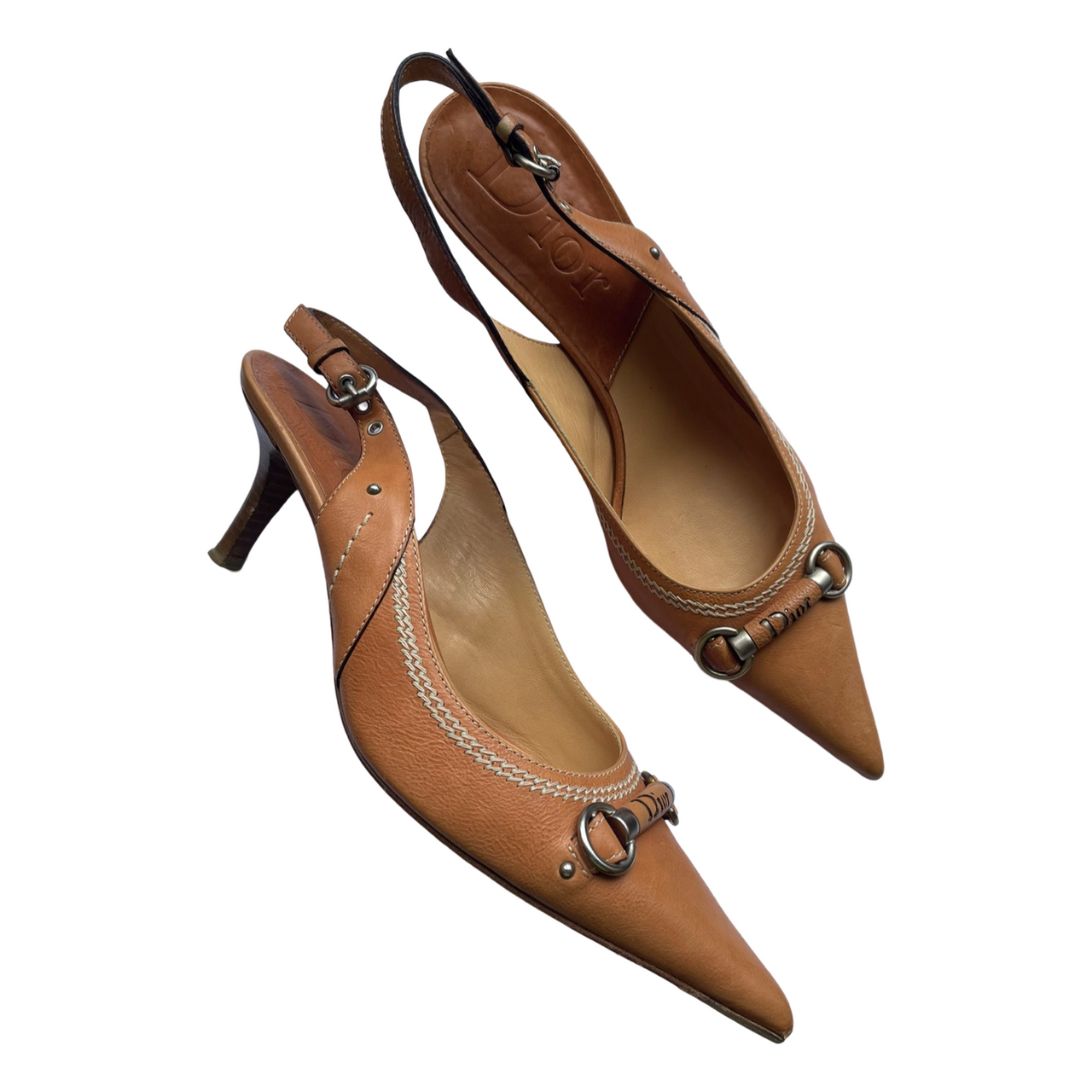 Dior tan leather slingback courts 39