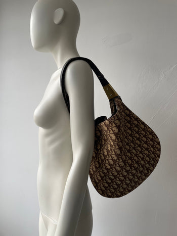 Christian Dior 1980’s brown canvas oblique monogram hobo shoulder bag