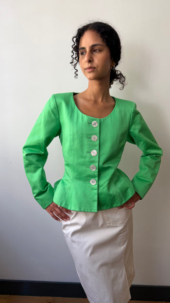 YSL Rive Gauche 1990’s peplum shape jacket in salad green
