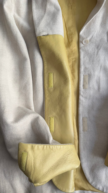 Prada SS1998 linen blend jacket with contrasting yellow green leather cuffs