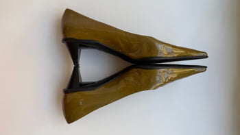 Prada archive olive green patent leather courts