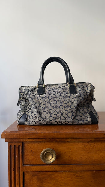 Celine vintage Boston handbag in navy canvas monogram