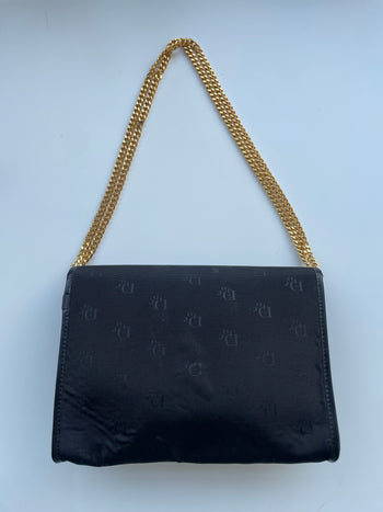 Christian Dior 1980’s monogram print black cloth chain evening bag purse