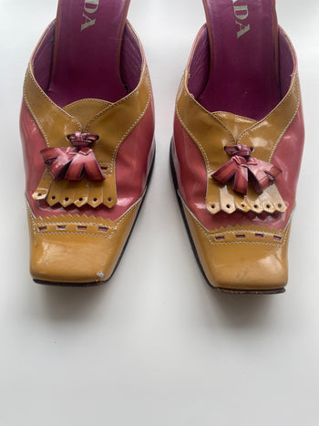 Prada contrasting patent leather 90’s vintage tassel detail mules 38.5