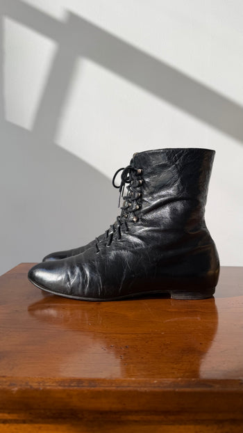 Manolo Blahnik vintage lace-up Victorian style leather boots 37.5