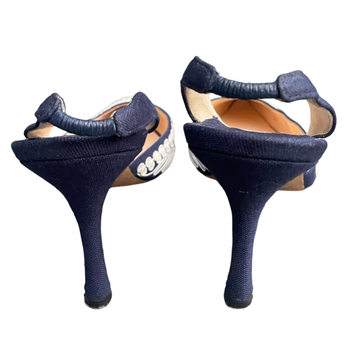 Manolo Blahnik embroidered denim slingback courts 38