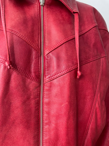 Vintage red leather bomber jacket
