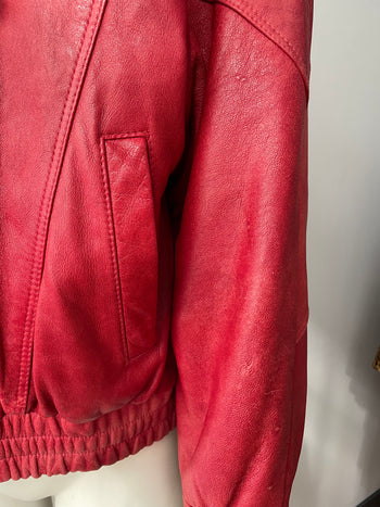 Vintage red leather bomber jacket