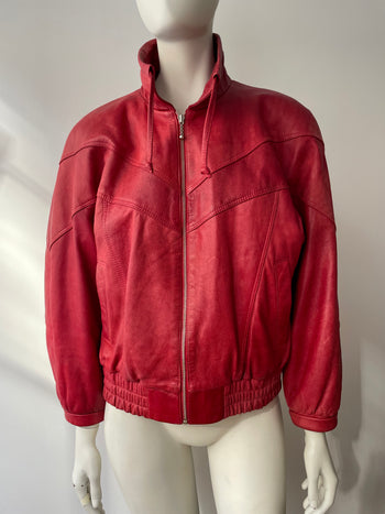 Vintage red leather bomber jacket