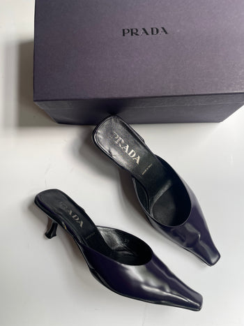 Prada 90’s sporty chic glossy leather dee purple mules 39 IT