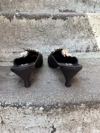 Manolo Blahnik vintage evening mules with faux pearls 37.5