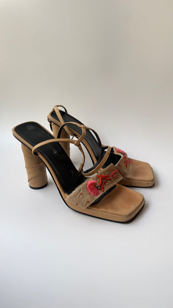 Gianni Versace coral applique open heels 38