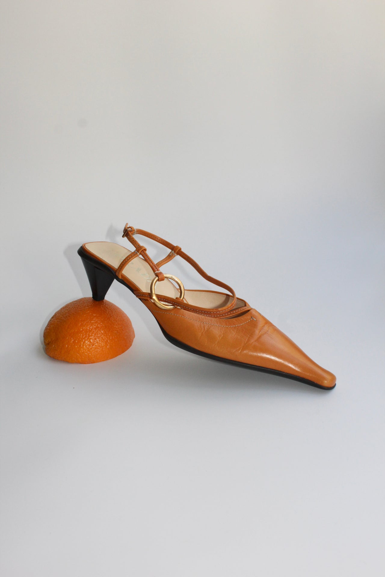 Prada early 00’s orange leather slingback courts
