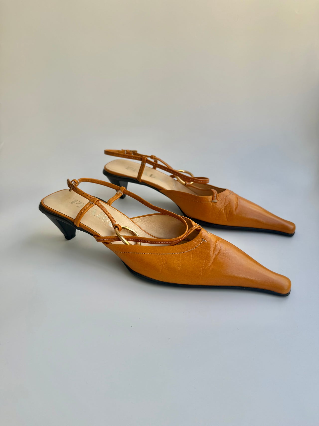 Prada early 00’s orange leather slingback courts