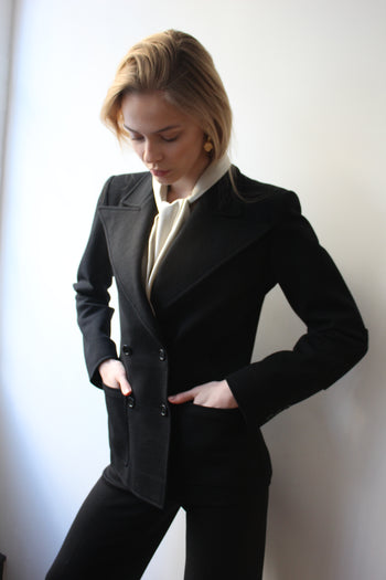 YSL Rive Gauche 1970’s jersey wool tuxedo trouser suit