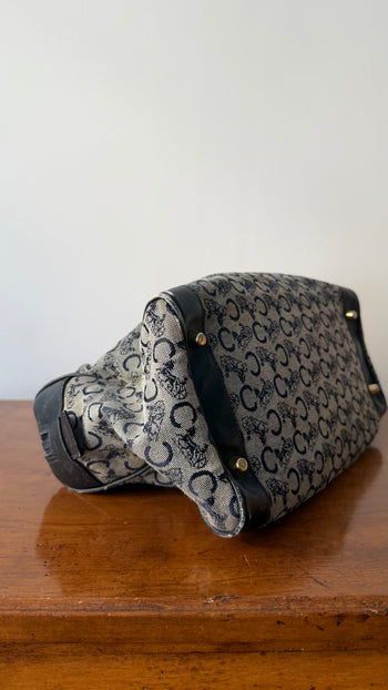 Celine vintage Boston handbag in navy canvas monogram
