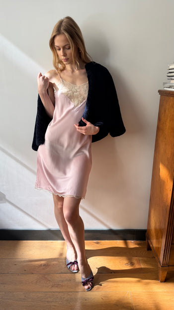 Christian Dior 1980’s pink lace applique night slip dress XS