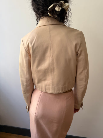 Versace Istante pastel pink double-breasted leather jacket
