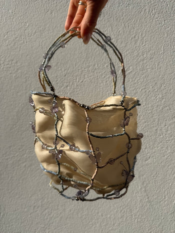 Bottega Veneta 1990’s silk bucket bag with butterfly wire frame