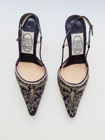 Emma Hope velvet beaded evening slingback courts