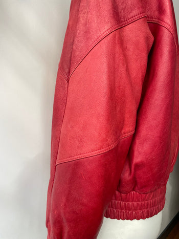 Vintage red leather bomber jacket