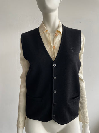 Yves Saint Laurent 1990’s vintage black wool knitted waistcoat size Large