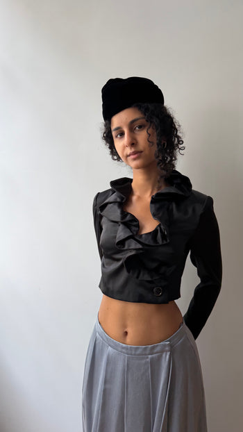 Handmade cropped satin ruffled jacket