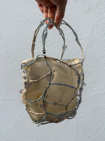 Bottega Veneta 1990’s silk bucket bag with butterfly wire frame