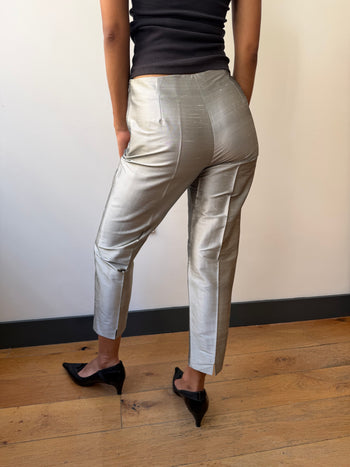 Armani Collezioni raw silk silver cigarette trousers 38IT / XXS-XS