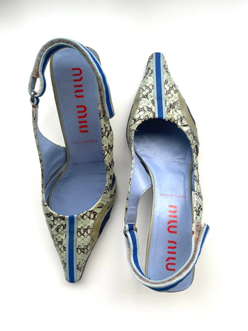 Miu Miu SS2000 snakeskin slingback courts 38.5 IT