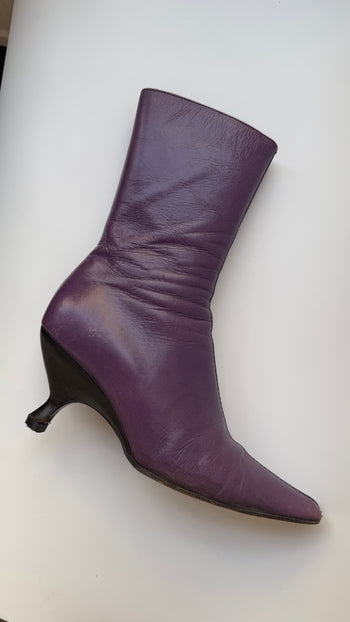 Miu Miu purple square toe kitten heel boots