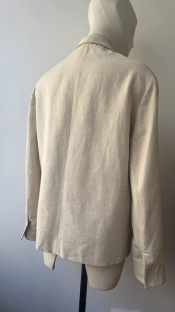 Prada SS1998 linen blend jacket with contrasting yellow green leather cuffs