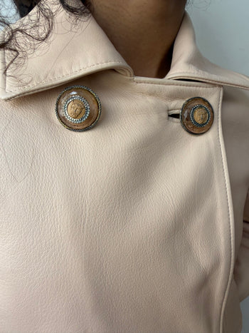 Versace Istante pastel pink double-breasted leather jacket