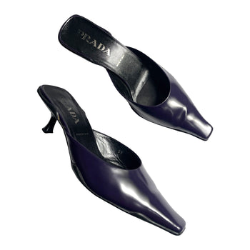 Prada 90’s sporty chic glossy leather dee purple mules 39 IT