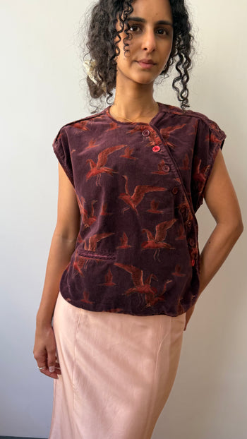 Kenzo 1970’s asymmetrical bird print velvet vest