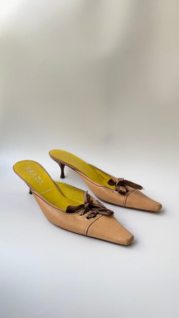 Prada vintage kitten heel mules with velvet bow 37.5 IT