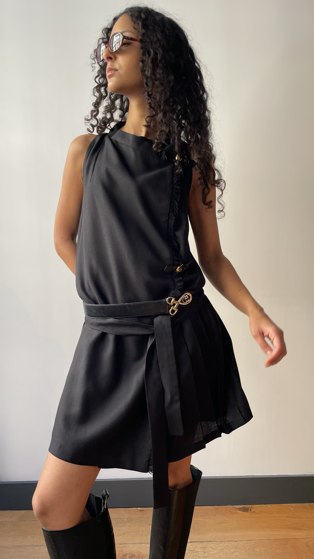 Gucci A/W 2008 black wool pinafore style dress 38IT