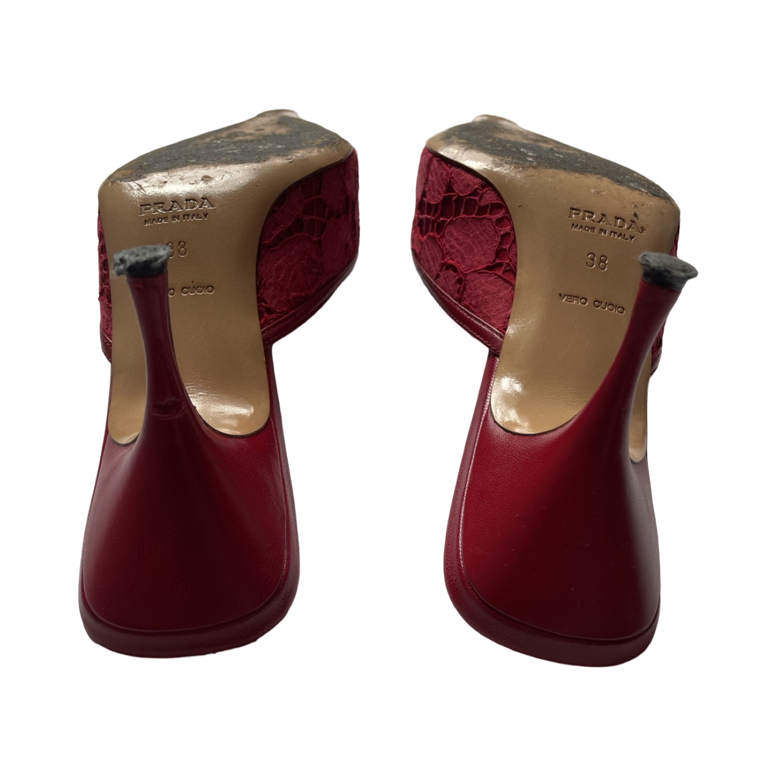 Prada red lace kitten heel mules 38 - Lanabu Prada red lace kitten heel mules 38 - Lanabu