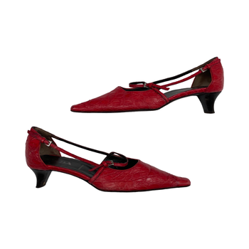 Prada 90’s red croc embossed courts 37.5