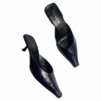 Prada 90’s sporty chic glossy leather dee purple mules 39 IT