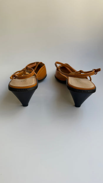 Prada early 00’s orange leather slingback courts