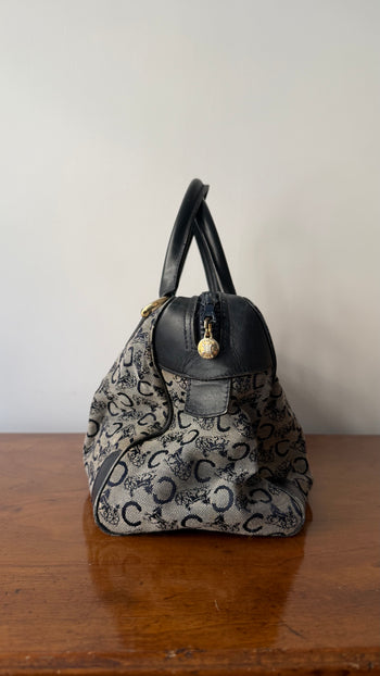 Celine vintage Boston handbag in navy canvas monogram